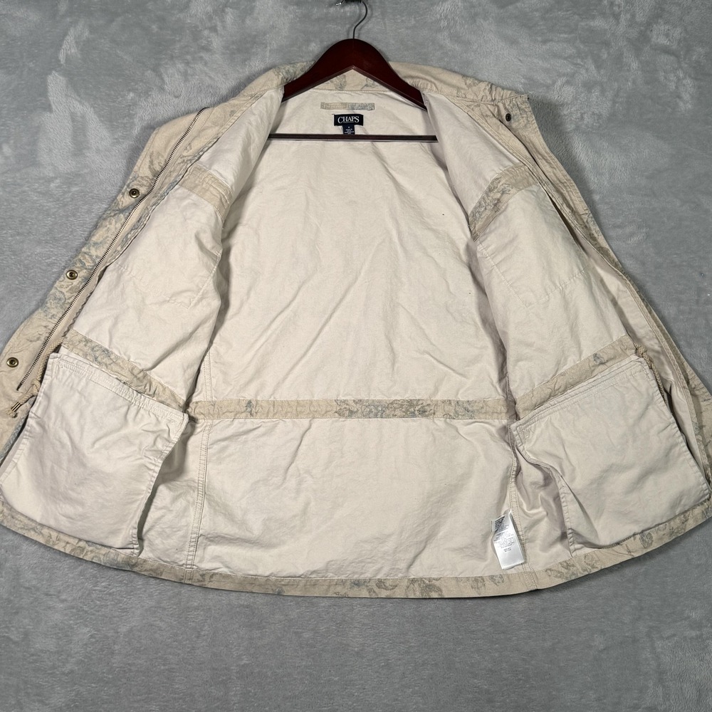 Chaps Jacket Womens M Beige Floral Cotton Military Utility Twill Zip Coat Field - Picture 5 of 11